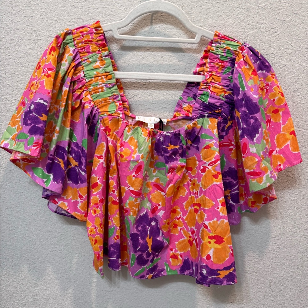 Karlie Vibrant Floral Blouse in Purple, Pink, and Orange